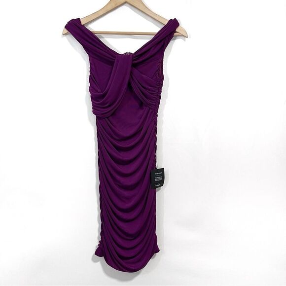 Lulus Alluring Nights Purple Ruched Off-the-Shoulder Mini Bodycon Dress Small - Picture 2 of 8